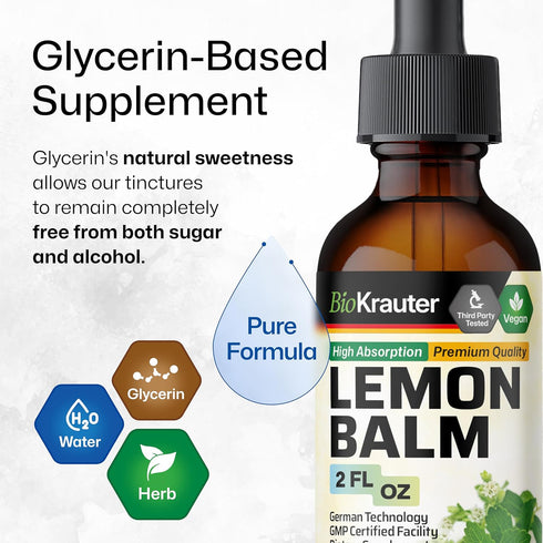 BIO KRAUTER Lemon Balm Leaf Extract, Vegan Tincture for Calmness Support, 2 Fl. Oz.
