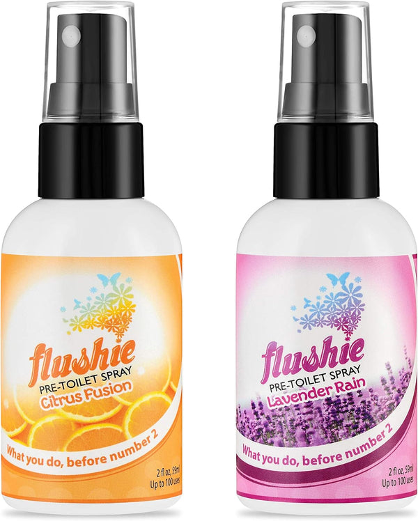 Flushie Pre-Toilet Spray for Poop, Travel Size Toiletries Bathroom Spray, 2oz Assorted Mix, 2 Pack