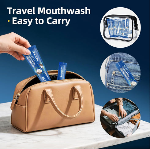 Packets,Alcohol (0.41 Oz (Pack 30) RAZOKO Disposable Mouthwash Travel Size-Fresh & Non-Greasy/Fresh Mint +Coconut
