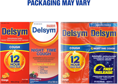 Delsym 12 Hour Cough, 5 oz. and Nighttime Fast Relief, 6oz Combo Pack