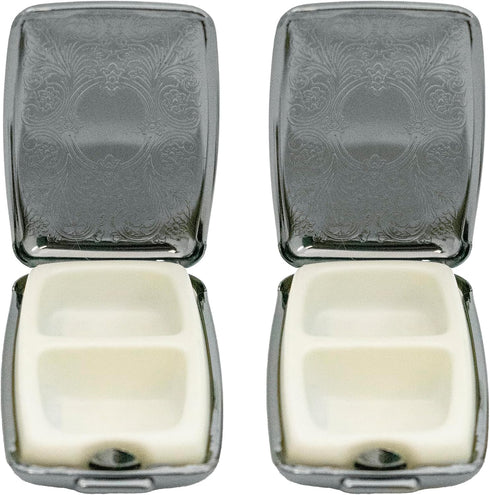 Set 2 of Etched Rectangular Pocket Purse Pill Box & Organizer with Dual Compartments (Victorian - Pewter)