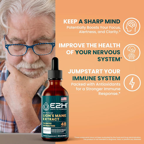 Lions Mane Liquid - Lion Mane Mushroom Supplement for Mental Clarity, Memory & Focus - Non-GMO, Vegan (2 Bottles)