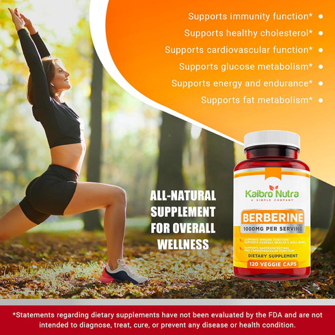 Kaibro Nutra Berberine 500mg (1000mg Per Serving) for Supports Healthy Immune Function, Antioxidant, Gastrointestinal &