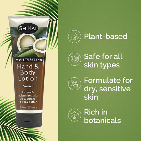 ShiKai Coconut Hand & Body Lotion (8oz, Pack of 2) - Daily Moisturizing Skincare with Aloe Vera & Vitamin E