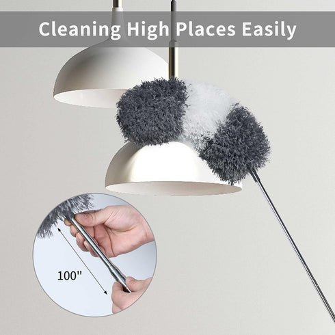 BOOMJOY Microfiber Duster, 100 Inches Extendable Pole, 2 Pack Washable Dusters for Cleaning Ceiling, Fan, Furniture