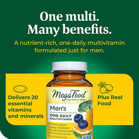 MegaFood Men's One Daily Multivitamin - 60 Tabs with Zinc, Selenium, B Vitamins, D, Real Food