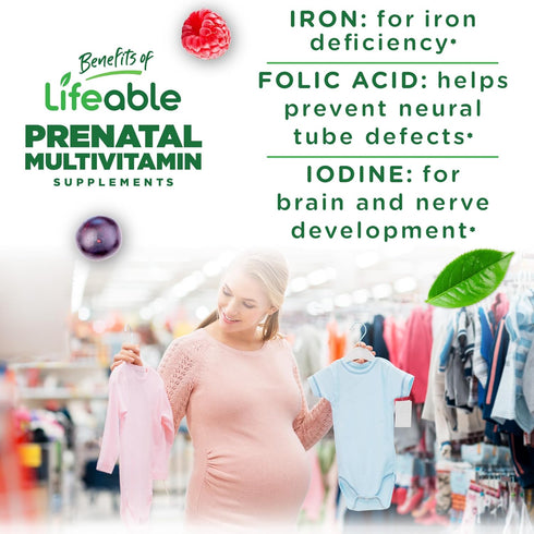 Gummies 90 Gummies Lifeable Prenatal Multivitamin for Women | Iron, Choline & Folic Acid | Prenatal Vitamins