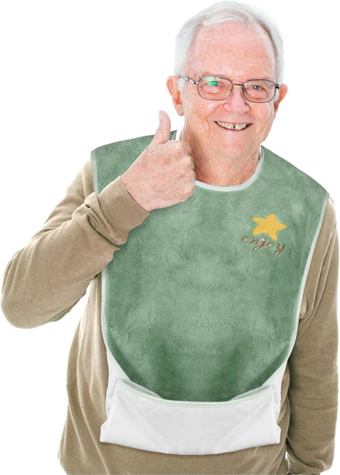 Waterproof Adult Bib with Crumb Catcher for Men and Women - Ideal for Elderly Care