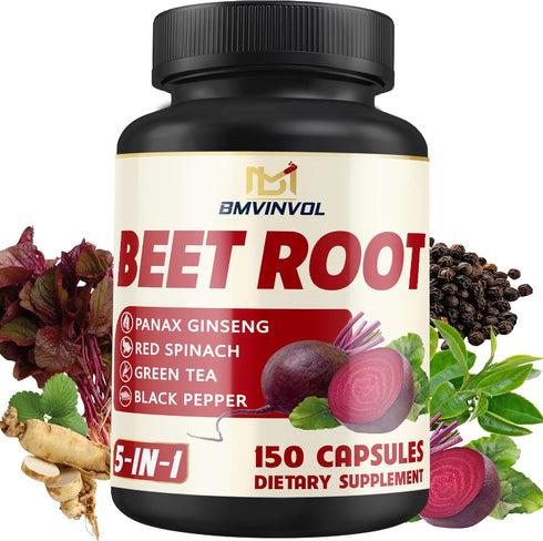 Beet Root, Green Tea, Red Spinach, Ginseng, Black Pepper - 150 Capsules for Digestive Support