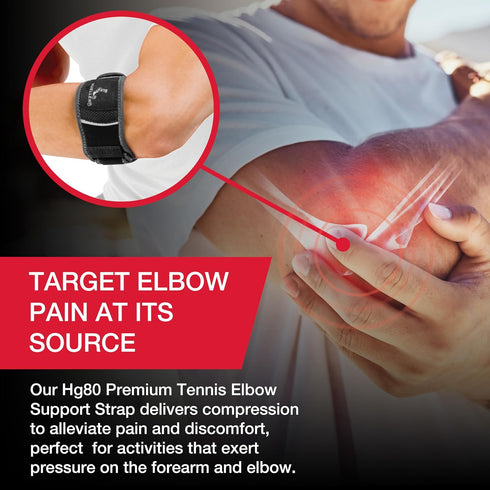 Hg80 Elbow Elbow MUELLER Sports Medicine Premium Tennis Support Strap, Pain Relief Brace For Men and Women, Black