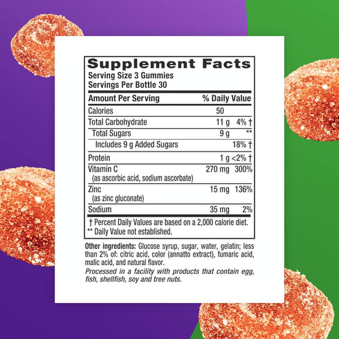 Vitafusion Power Zinc Gummy Vitamins, Immune Support, Strawberry Tangerine Flavor, 90 Count