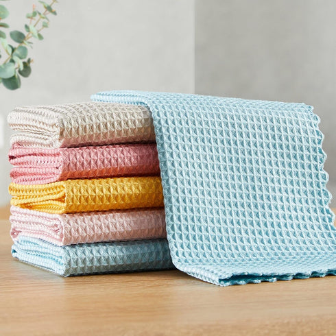 JOYMOOP Microfiber Cleaning Cloth, Reusable Absorbent Kitchen Dish Cloth, Waffle Weave 5 Pack, Mixed Color