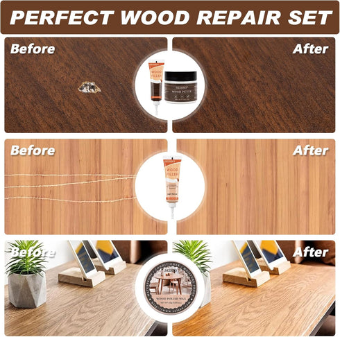 Wood Furniture Repair Kit 15Pcs - 6 Colors Wood Filler for Hardwood, Laminate, Vinyl Floor Repair