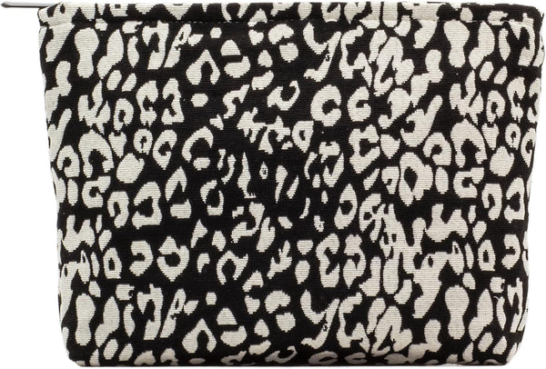 Makeup Bags for Purse, Large Zipper Cosmetic Pouch, Travel Canvas Make Up Organizer Tool Pouch for Women, Leopard Black