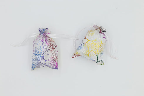 Wudygirl 100pcs Drawstring Organza Bags, 3.54x4.7 inches, White Coralline Pattern for Jewelry, Candy, Wedding Favors