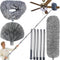 3 Pack 20+ Feet High Reach Grey Microfiber Feather Duster with 3-14 ft Spliceable Pole for Cleaning Fans, High
