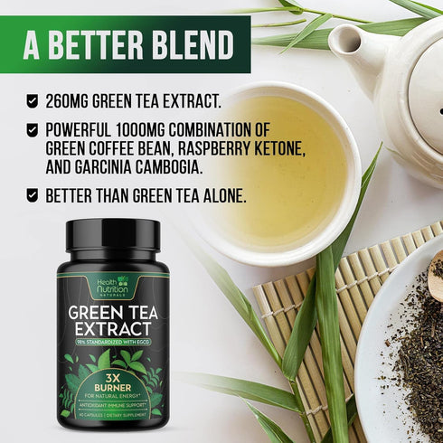 Green Tea Extract Pills - 98% Standardized EGCG 1300mg for Energy, Heart & Antioxidant Health - 60 Capsules
