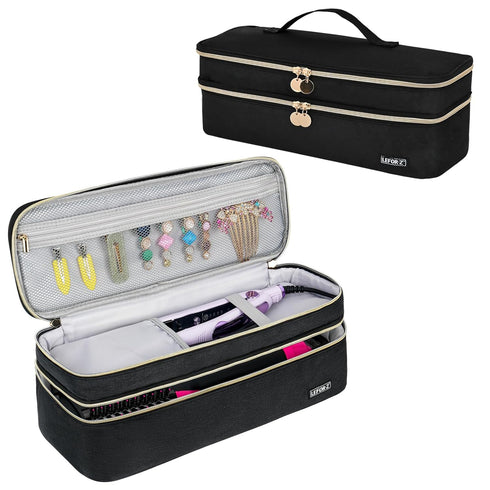 Travel Carrying Case Compatible with Revlon One-Step Hair Dryer Brush - Double-Layer Storage Organizer Bag (Black)