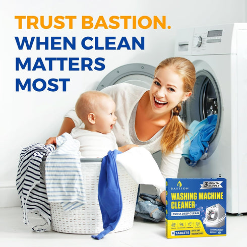 Bastion Washing Machine Cleaner, Deodorizer & Descaler, 6-Pack Active Deep Cleaning Tablets for HE Washers