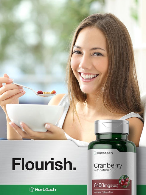 Horbaeach Cranberry Pills with Vitamin C | 8400mg | 200 Softgels | Non-GMO, Gluten Free Concentrate Extract Supplement