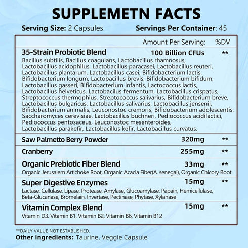 Probiotics for Men 100 Billion CFU - Digestive Health Supplement with Prebiotics & Enzymes, 90 Veg Capsules