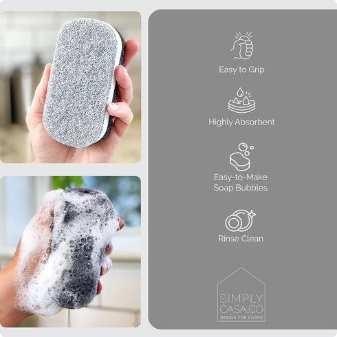 Pack 6 Kitchen Dish Cleaning Sponges - of | Non-Scratch & Fast-Drying | Reusable Scrubbers for Kitchen & Household Use