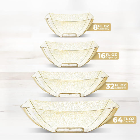 Posh Setting Plastic Serving Bowls, Large Gold Glitter Snack Bowls for Parties, Square Disposable Salad Bowl, Heavy