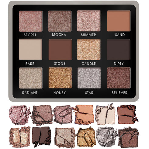 Lamora Nude Neutral Eyeshadow Palette, 12 Natural Highly Pigmented Shades, Travel Size Makeup Palette with Mirror