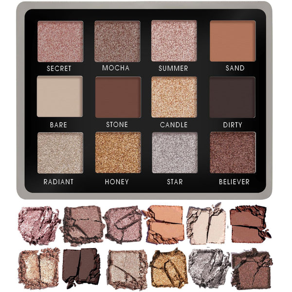 Lamora Nude Neutral Eyeshadow Palette, 12 Natural Highly Pigmented Shades, Travel Size Makeup Palette with Mirror