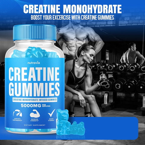 Creatine Gummies, 5g Creatine Monohydrate for Men and Women, Strength, Endurance, 60 Gummies