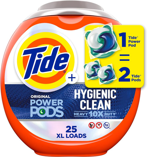 Tide Hygienic Clean Heavy Duty 10x Power PODS, Original, 25 Count, For Visible and Invisible Dirt