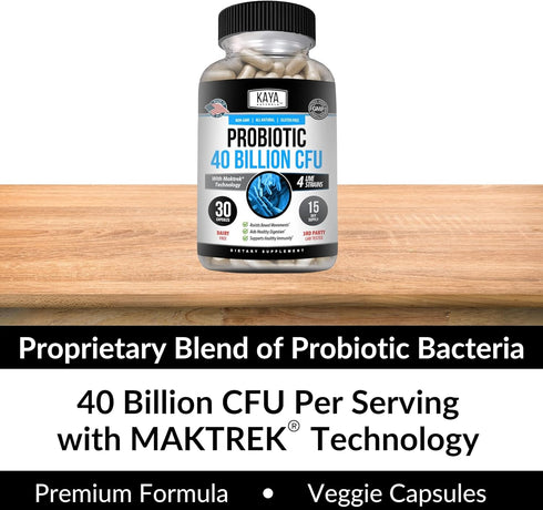 Kaya Naturals Probiotic 40 Billion CFU | Probiotics for Women, Men, and Adults, Natural Gut Health Supplement