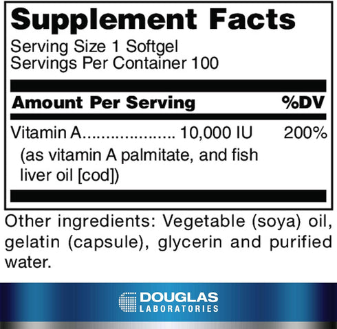 Douglas Laboratories Vitamin A | 10,000 I.U. Vitamin A Derived from Fish Liver Oil | 100 Softgels