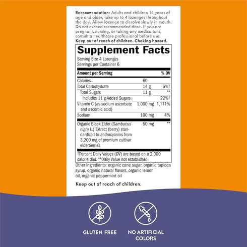 Nature’s Way Sambucus Elderberry Lozenges, 1000 mg Vitamin C Per Serving, Tropical Flavor, 24 Count