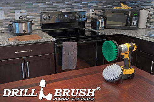 Household Cleaners - Drill Brush Soft White and Medium Green Combo Kit - Cleaning Supplies - Glass Cleaner - Scrub