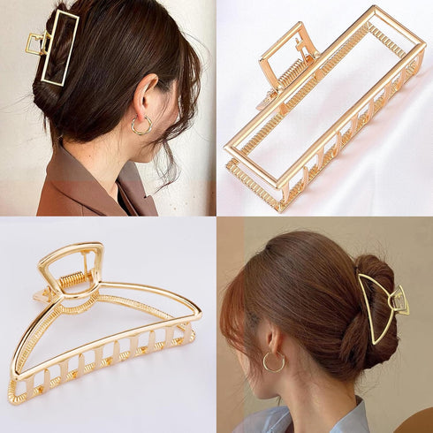 Mehayi 3 PCS Large Gold Metal Hair Claw Clips - Cute Alloy Big Hair Clamps for Thick Thin Hair, Fashion Accessories