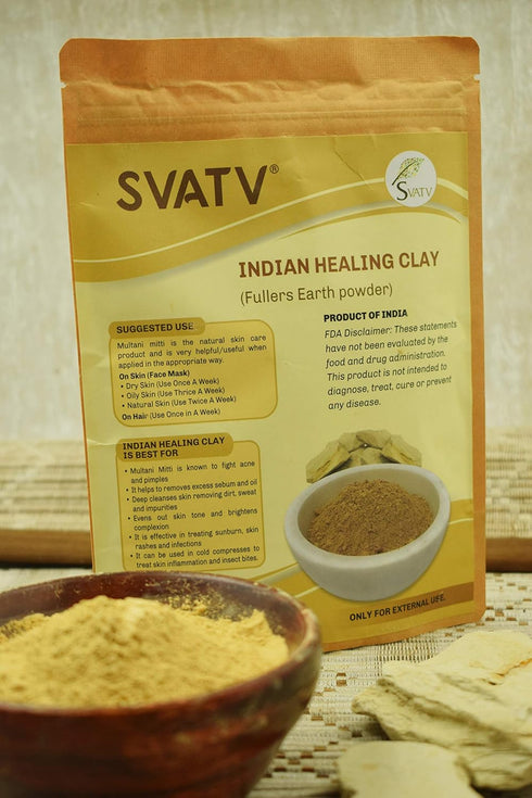 SVATV Fuller's Earth Powder | Multani Mitti | Indian Healing Clay for Deep Skin Pore Purifying Face Mask - 227g
