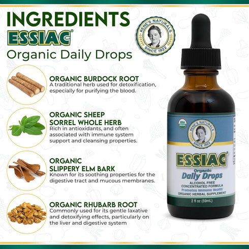 Immune 2oz (59ml) Essiac Original Tea USDA Organic Daily Drops for Enhanced Lymphatic Drainage and Support | Alcohol