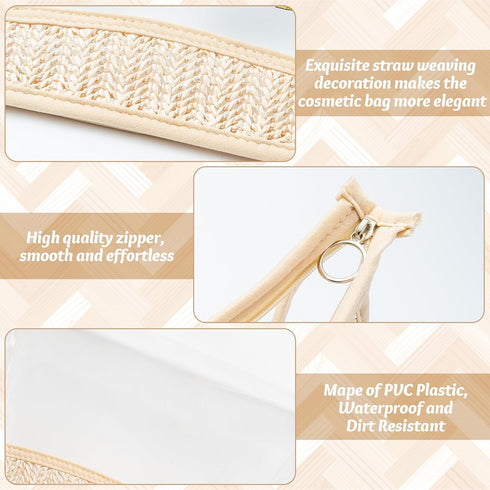 Boho Clear Cosmetic Bag - 2Pcs Waterproof Toiletry Bag Travel Makeup Bag, Beige Transparent PVC Zipper Pouch for Women