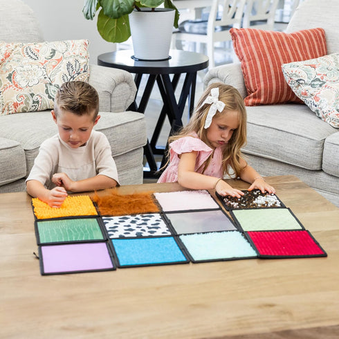 Textured Sensory Mats for Special Needs Kids, 8" Colorful Fidgeting Tactile Toys for Learning & Play, 12 Pack with Hooks