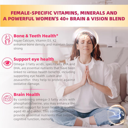 Multivitamin for Women Gummies for 40+, Vegan, Sugar Free, 120 Count, Omega-3, Niacinamide, Iron