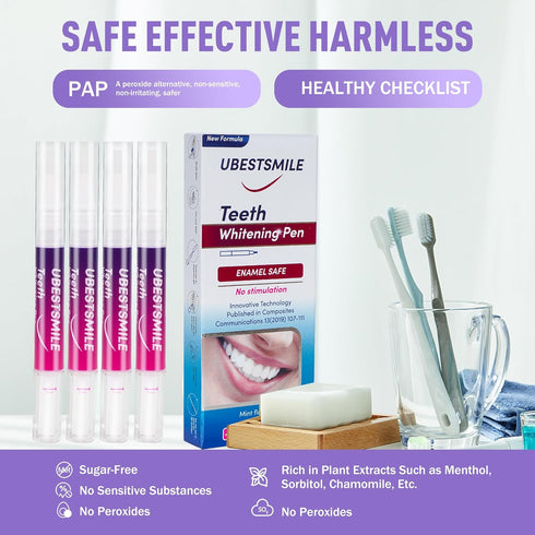 Teeth Whitening Pen (4 Pcs) - Whiten Teeth 40+ Uses, Remove Stains, Effective, Painless, Travel-Friendly Mint Flavor