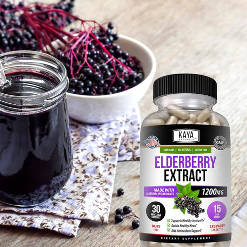 Kaya Naturals Elderberry Immune Support, 1200mg Elderberry Extract, Premium Antioxidant Vitamins, 30 Count