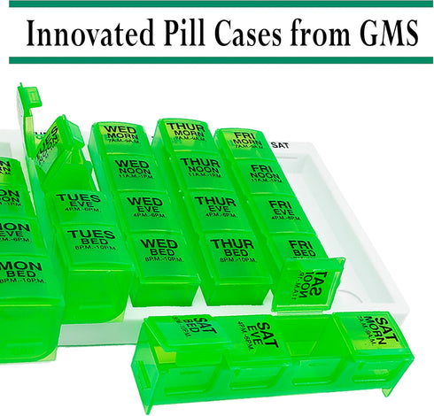 GMS 4 Times a Day Weekly Pill Reminder - Includes 7 Removable Pill Boxes in Flat White Tray