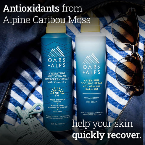 Oars + Alps After Sun Spray with Aloe Vera, Kukui Oil & Niacinamide, Hydrating Skin Care, 6oz