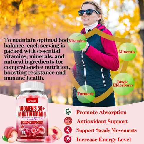 ZEGBALP 50 Gummies D3, K2, Immune Sugar-Free Womens Multivitamin Plus with Calcium, Magnesium, Zinc, Vitamin A, C, E, B