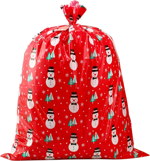Giant Christmas Red Snowman Plastic Gift Bag (36"x44") - Jumbo Celebration Bag for Large Gifts - 1 PC
