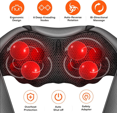 Shiatsu Neck Massager with Heat - Electric 3D Kneading Massage Pillow for Neck, Back, Shoulder Pain Relief