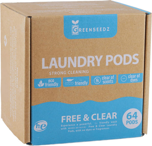 Free And Clear Eco Friendly Unscented Laundry Detergent Pods, 64 Pacs, Skin Friendly, HE Compatible