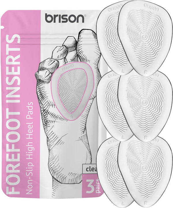 Brison Metatarsal Pads - 3 Pairs Ball of Foot Cushion Inserts for Women Men High Heels, Soft Gel Forefoot Pain